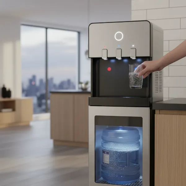 Avalon A3 Self Cleaning Water Cooler with highlighted features like bottom loading and nightlight