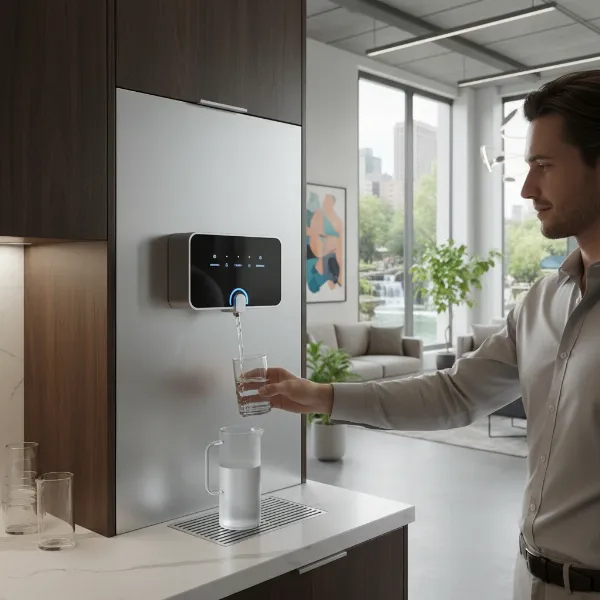 An Atmospheric Water Dispenser providing clean water in a modern home or office setting, emphasizing convenience and sustainability.
