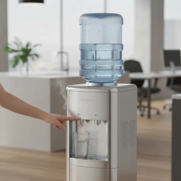 Frigidaire EFWC519 water cooler dispensing hot and cold water.